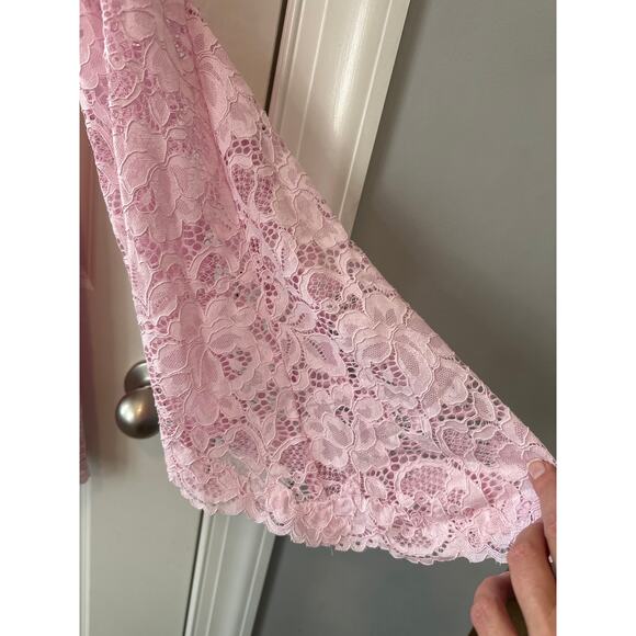 BHLDN NWT Belle Pink Long Sleeve Square Neck Lace Mini Dress Size M - Picture 10 of 11